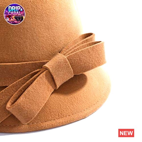 Wool Felt Fedora Hat with Bow Adjustable Drawstring Winter Church main image 6
